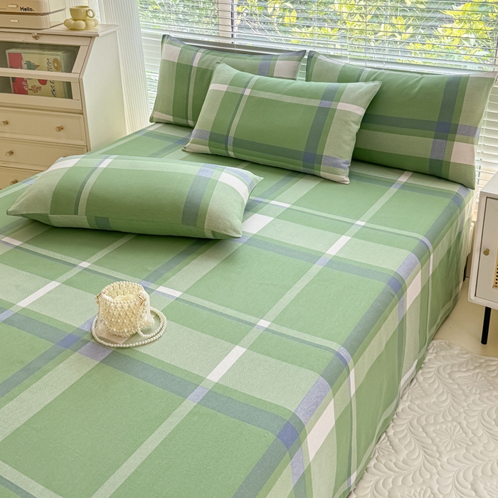 91家纺网 家纺一手货源 找家纺 仟网汇 2025新款老粗布床单粗布凉席老粗布单床单枕套单品 绿大格