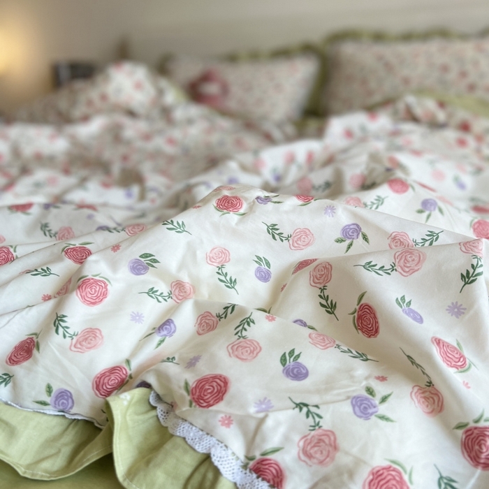 91家纺网 家纺一手货源 找家纺 棉生活家纺 2025新款全棉小清新花边款蕾丝四件套 一见倾心