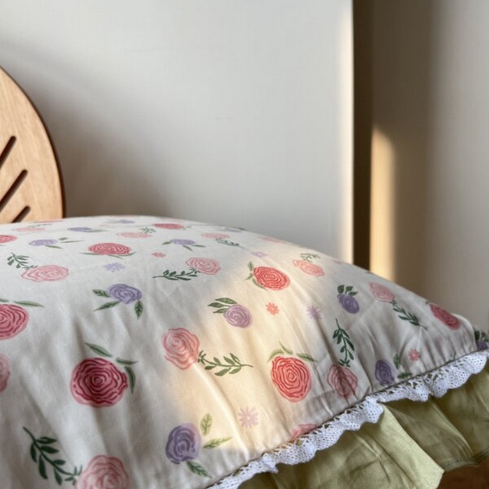 91家纺网 家纺一手货源 找家纺 棉生活家纺 2025新款全棉小清新花边款蕾丝四件套 一见倾心