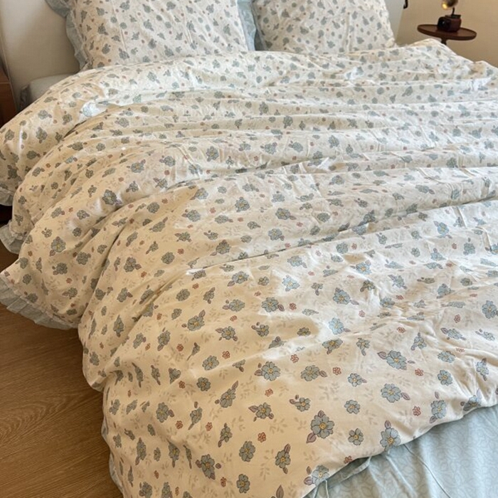 91家纺网 家纺一手货源 找家纺 棉生活家纺 2025新款全棉小清新花边款蕾丝四件套 漫然