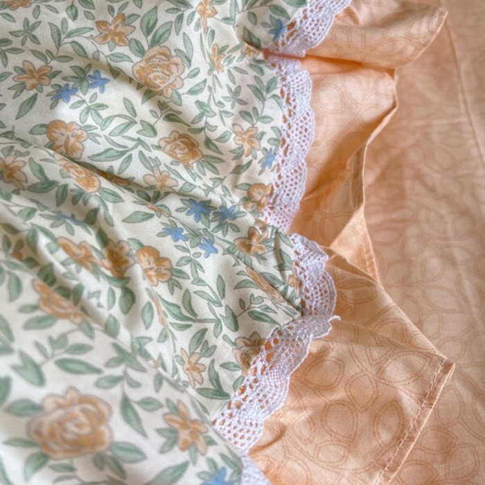 91家纺网 家纺一手货源 找家纺 棉生活家纺 2025新款全棉小清新花边款蕾丝四件套 花晓