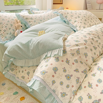 棉生活家纺 2025新款全棉小清新花边款蕾丝四件套 漫然