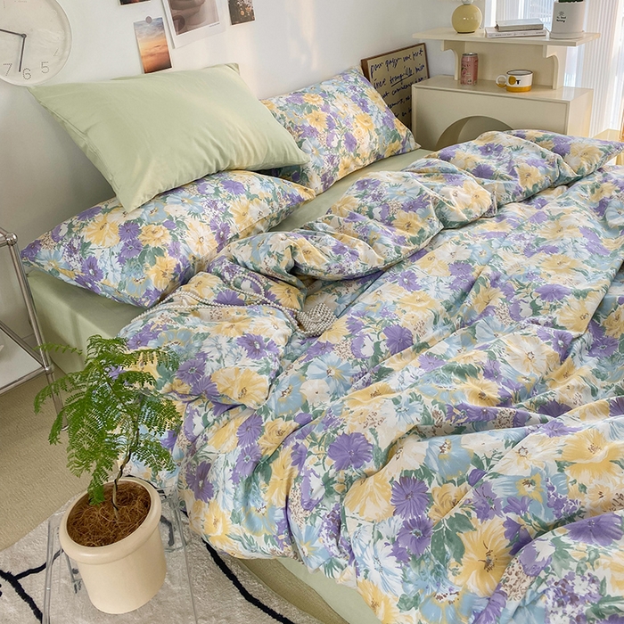 91家纺网 家纺一手货源 找家纺 尺素 2025新款ins风博主系列全棉四件套 春日幸事-浅绿