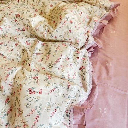 棉生活家纺 2025新款全棉小清新花边款蕾丝四件套 百花园