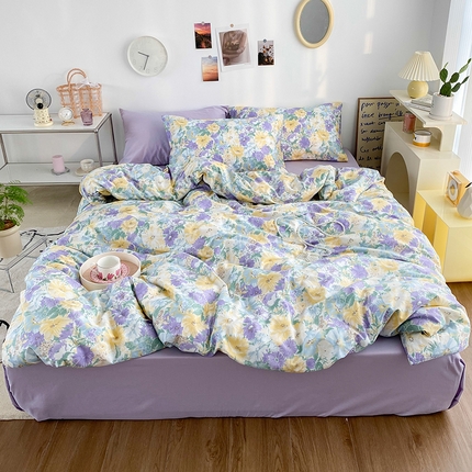 91家纺网 家纺一手货源 找家纺 尺素 2025新款ins风博主系列全棉四件套 春日幸事-浅紫