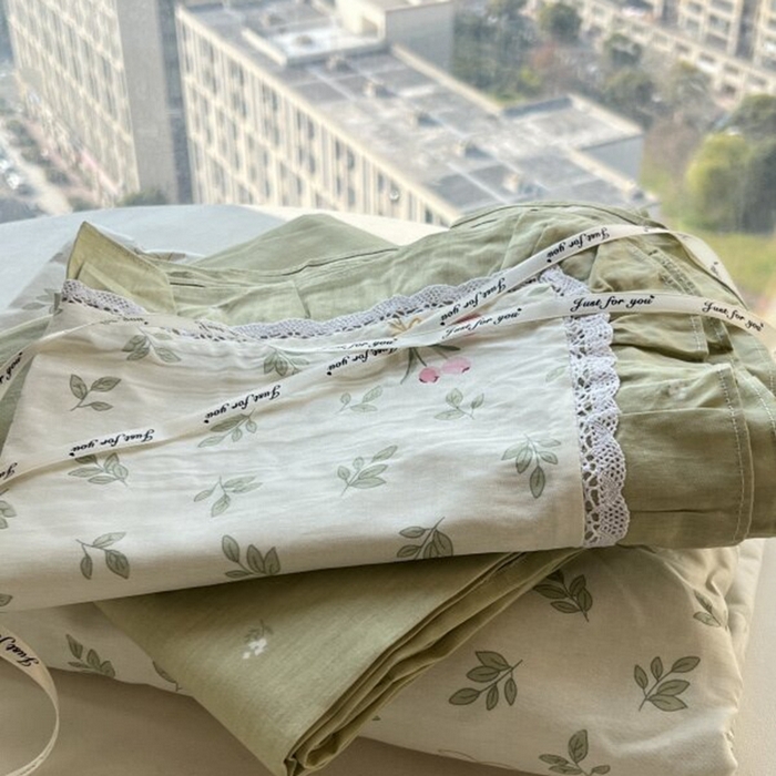 91家纺网 家纺一手货源 找家纺 棉生活家纺 2025新款全棉小清新花边款蕾丝四件套 果香