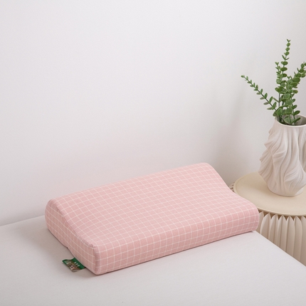 91家纺网 家纺一手货源 找家纺 2025新款全棉色织水洗零压记忆棉枕芯单人学生枕头 粉小格