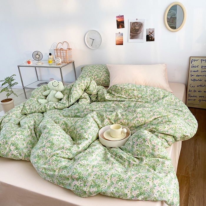 91家纺网 家纺一手货源 找家纺 尺素 2025新款ins风博主系列全棉四件套 禁止蕉绿