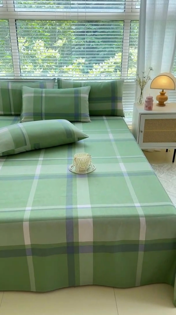 91家纺网 家纺一手货源 找家纺 仟网汇 2025新款老粗布床单粗布凉席老粗布单床单枕套单品 绿大格