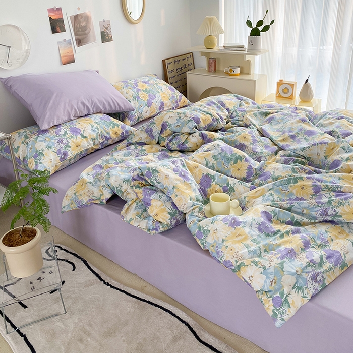 91家纺网 家纺一手货源 找家纺 尺素 2025新款ins风博主系列全棉四件套 春日幸事-浅紫