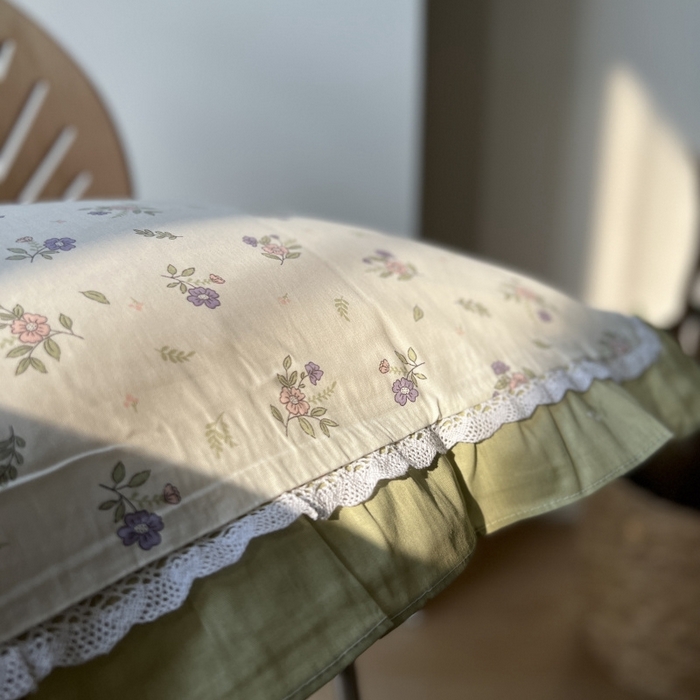 91家纺网 家纺一手货源 找家纺 棉生活家纺 2025新款全棉小清新花边款蕾丝四件套 熙悦