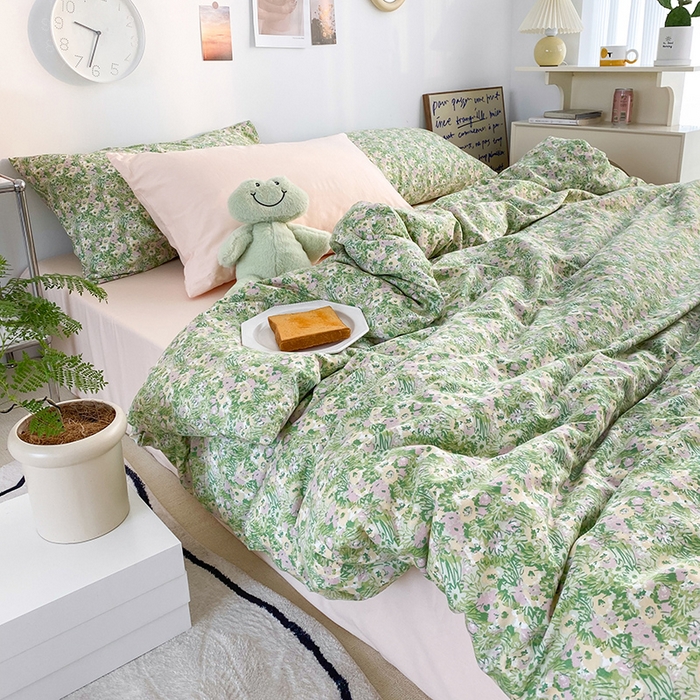 91家纺网 家纺一手货源 找家纺 尺素 2025新款ins风博主系列全棉四件套 禁止蕉绿