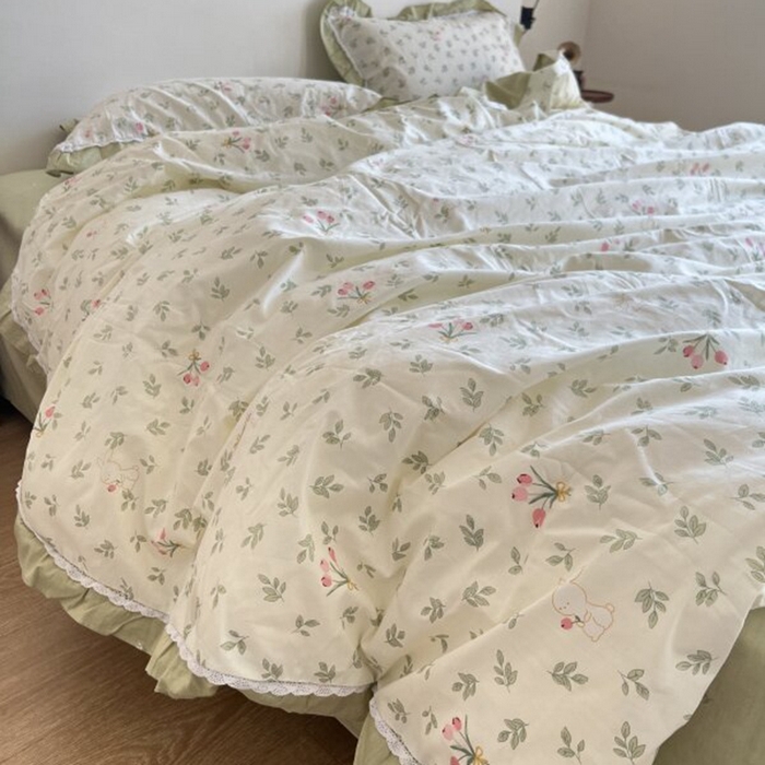 91家纺网 家纺一手货源 找家纺 棉生活家纺 2025新款全棉小清新花边款蕾丝四件套 果香