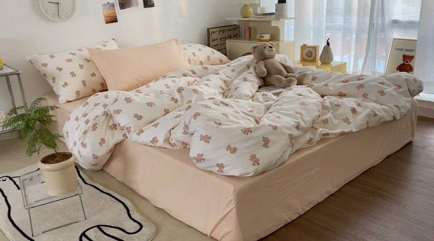 91家纺网 家纺一手货源 找家纺 尺素 2025新款ins风博主系列全棉四件套 呆呆小熊