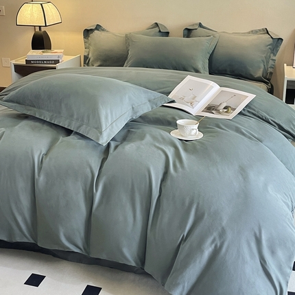 91家纺网 家纺一手货源 找家纺 N先生 2025新款纯色全棉磨毛四件套-西西里 西西里-墨绿