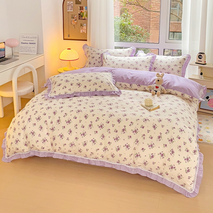 91家纺网 家纺一手货源 找家纺 棉生活家纺 2025新款全棉小清新花边款蕾丝四件套 洛潇