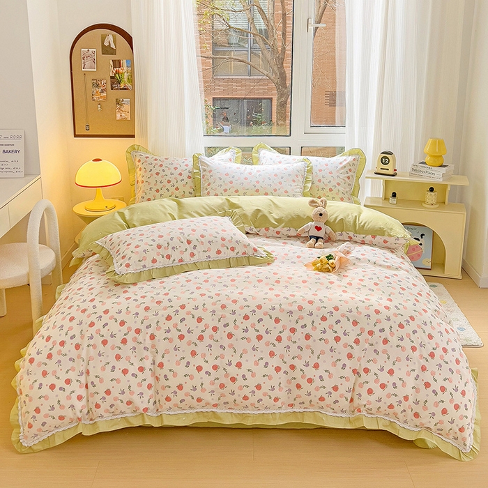 91家纺网 家纺一手货源 找家纺 棉生活家纺 2025新款全棉小清新花边款蕾丝四件套 一见倾心