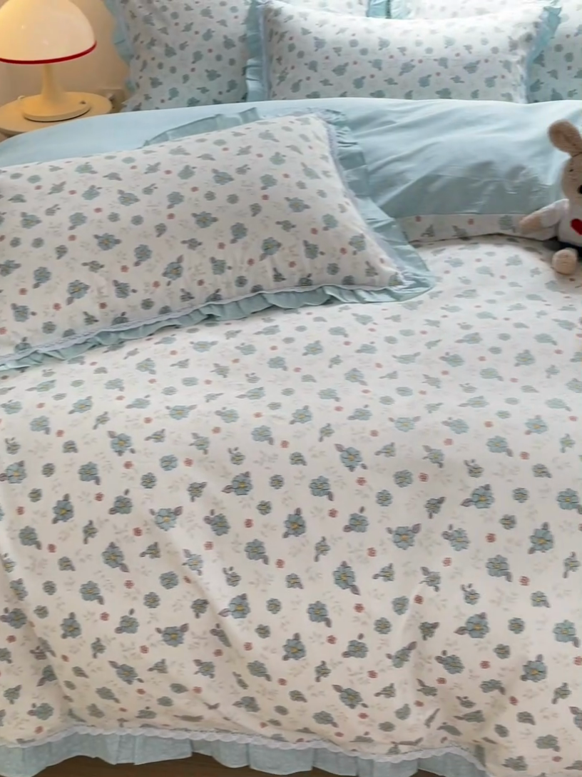 91家纺网 家纺一手货源 找家纺 棉生活家纺 2025新款全棉小清新花边款蕾丝四件套 漫然