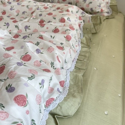 棉生活家纺 2025新款全棉小清新花边款蕾丝四件套 一见倾心