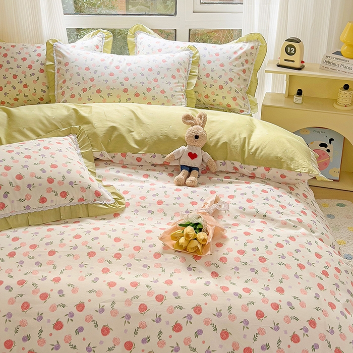 91家纺网 家纺一手货源 找家纺 棉生活家纺 2025新款全棉小清新花边款蕾丝四件套 一见倾心