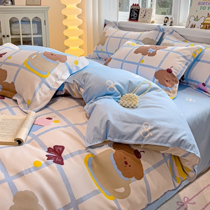 91家纺网 家纺一手货源 找家纺 花伞家居 2025新款直播网销斜纹加厚磨毛印花植物羊绒四件套茶杯格