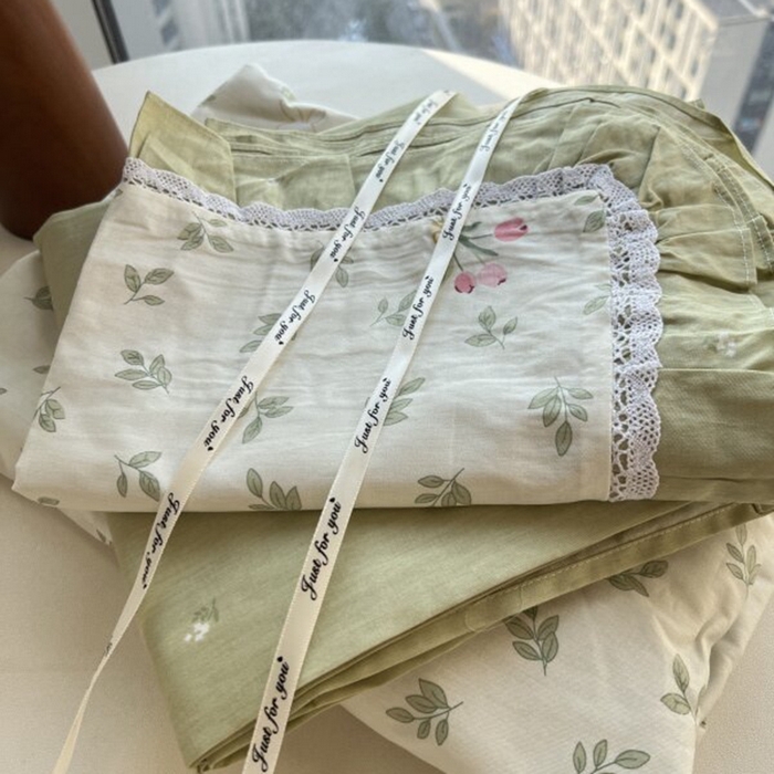 91家纺网 家纺一手货源 找家纺 棉生活家纺 2025新款全棉小清新花边款蕾丝四件套 果香