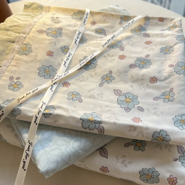 91家纺网 家纺一手货源 找家纺 棉生活家纺 2025新款全棉小清新花边款蕾丝四件套 漫然