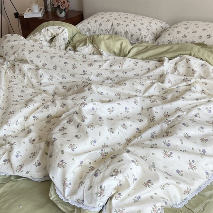 91家纺网 家纺一手货源 找家纺 棉生活家纺 2025新款全棉小清新花边款蕾丝四件套 熙悦