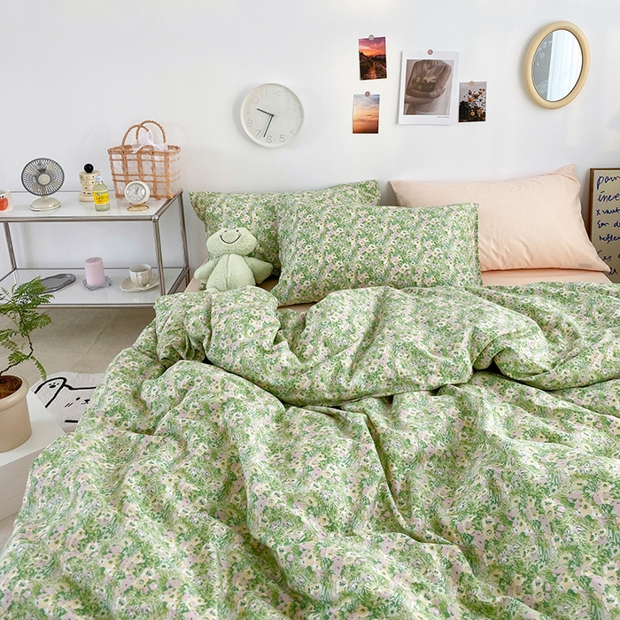 91家纺网 家纺一手货源 找家纺 尺素 2025新款ins风博主系列全棉四件套 禁止蕉绿