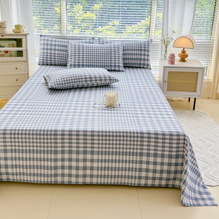 91家纺网 家纺一手货源 找家纺 仟网汇 2025新款老粗布床单粗布凉席老粗布单床单枕套单品 蓝小格