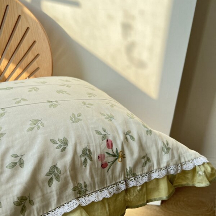 91家纺网 家纺一手货源 找家纺 棉生活家纺 2025新款全棉小清新花边款蕾丝四件套 果香