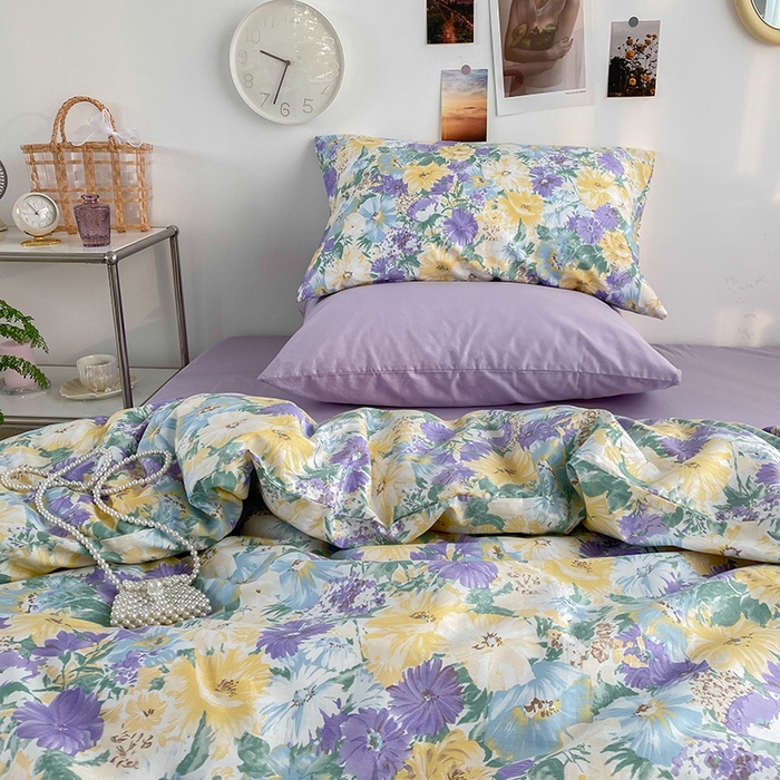 91家纺网 家纺一手货源 找家纺 尺素 2025新款ins风博主系列全棉四件套 春日幸事-浅紫