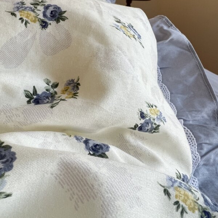 91家纺网 家纺一手货源 找家纺 棉生活家纺 2025新款全棉小清新花边款蕾丝四件套 夏日之约　蓝