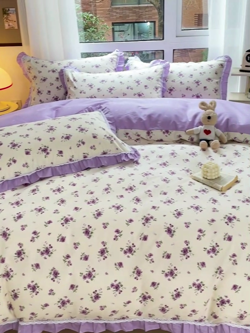 91家纺网 家纺一手货源 找家纺 棉生活家纺 2025新款全棉小清新花边款蕾丝四件套 洛潇