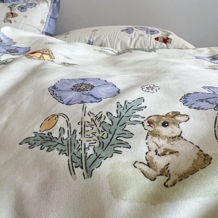 91家纺网 家纺一手货源 找家纺 棉生活家纺 2025新款全棉小清新花边款蕾丝四件套 丽丝兔