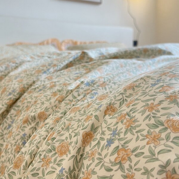 91家纺网 家纺一手货源 找家纺 棉生活家纺 2025新款全棉小清新花边款蕾丝四件套 花晓