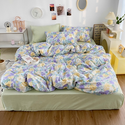 91家纺网 家纺一手货源 找家纺 尺素 2025新款ins风博主系列全棉四件套 春日幸事-浅绿