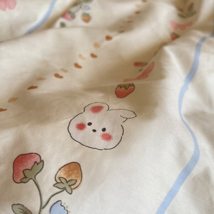 91家纺网 家纺一手货源 找家纺 棉生活家纺 2025新款全棉小清新花边款蕾丝四件套 花野兔