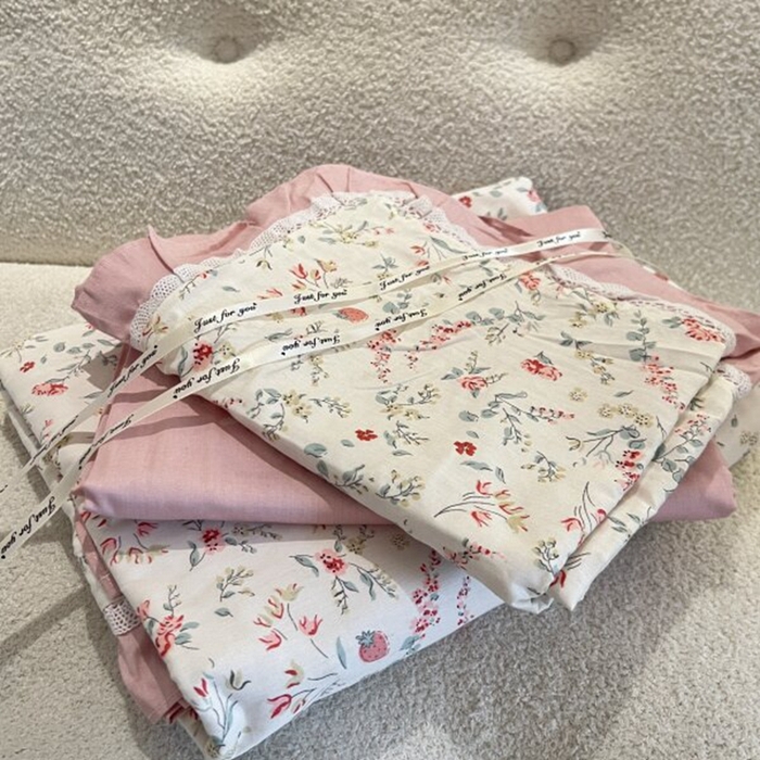 91家纺网 家纺一手货源 找家纺 棉生活家纺 2025新款全棉小清新花边款蕾丝四件套 百花园