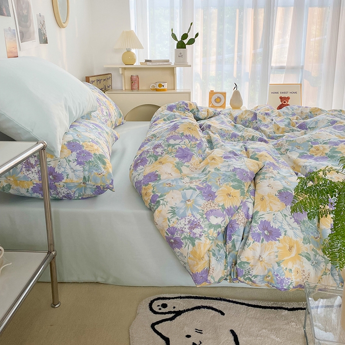 91家纺网 家纺一手货源 找家纺 尺素 2025新款ins风博主系列全棉四件套 春日幸事-浅蓝