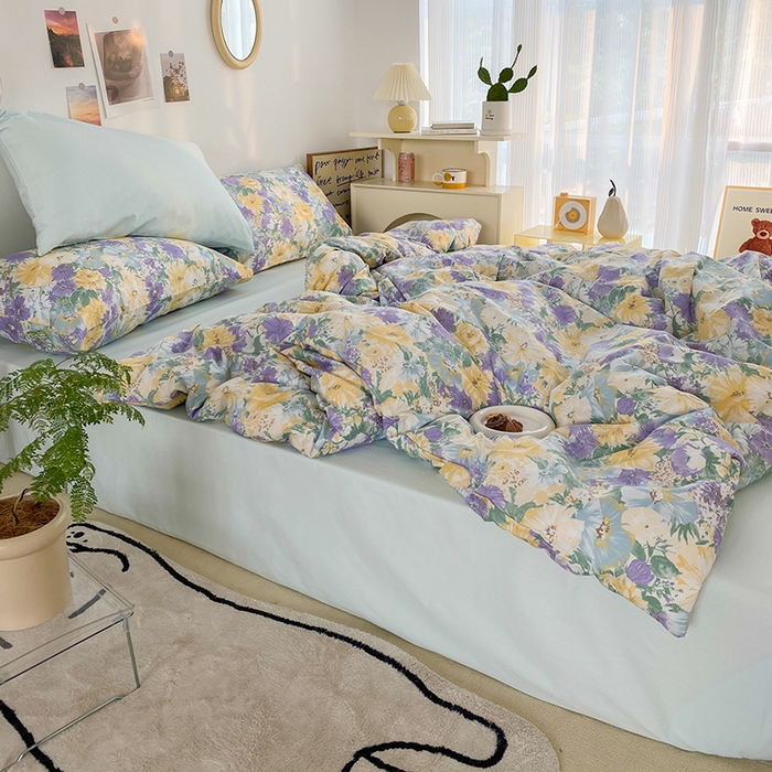 91家纺网 家纺一手货源 找家纺 尺素 2025新款ins风博主系列全棉四件套 春日幸事-浅蓝