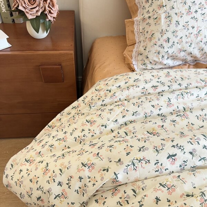 91家纺网 家纺一手货源 找家纺 棉生活家纺 2025新款全棉小清新花边款蕾丝四件套 田园生活