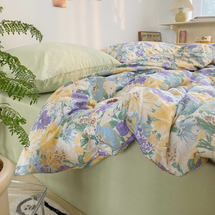 91家纺网 家纺一手货源 找家纺 尺素 2025新款ins风博主系列全棉四件套 春日幸事-浅绿