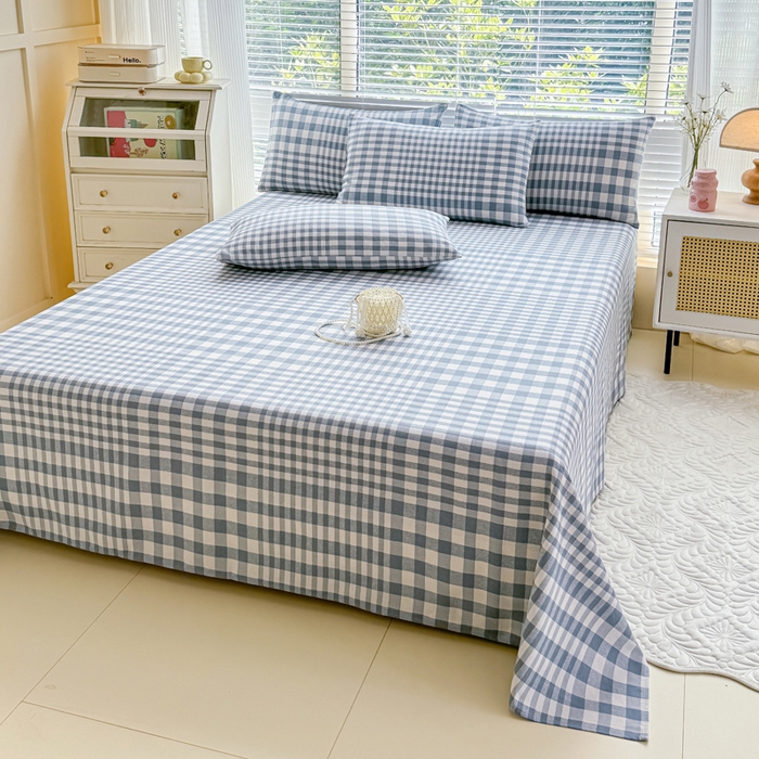 91家纺网 家纺一手货源 找家纺 仟网汇 2025新款老粗布床单粗布凉席老粗布单床单枕套单品 蓝小格