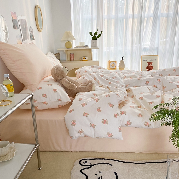 91家纺网 家纺一手货源 找家纺 尺素 2025新款ins风博主系列全棉四件套 呆呆小熊