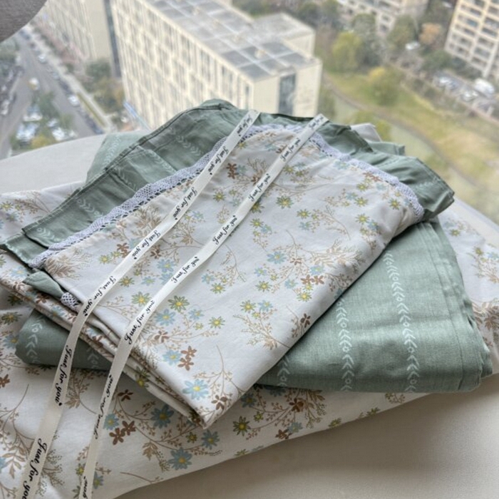 91家纺网 家纺一手货源 找家纺 棉生活家纺 2025新款全棉小清新花边款蕾丝四件套 游花间