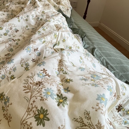 棉生活家纺 2025新款全棉小清新花边款蕾丝四件套 游花间