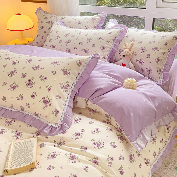 91家纺网 家纺一手货源 找家纺 棉生活家纺 2025新款全棉小清新花边款蕾丝四件套 洛潇