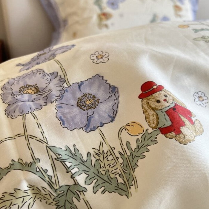 91家纺网 家纺一手货源 找家纺 棉生活家纺 2025新款全棉小清新花边款蕾丝四件套 丽丝兔