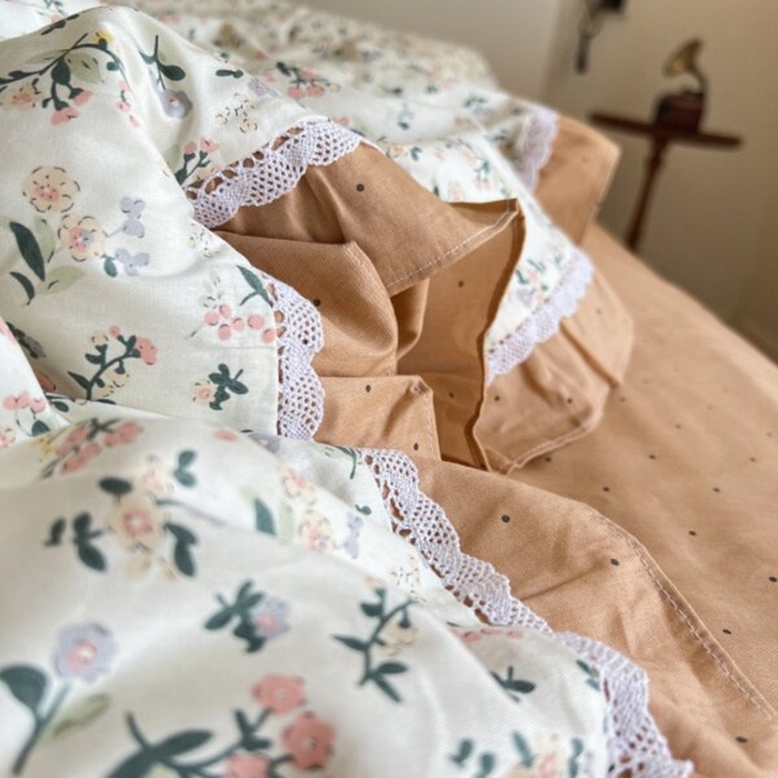 91家纺网 家纺一手货源 找家纺 棉生活家纺 2025新款全棉小清新花边款蕾丝四件套 田园生活